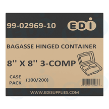 Case picture for 99-02969-10 WP - BAGASSE HINGED CONTAINER 8'' X 8'' 3-COMP (100/200)