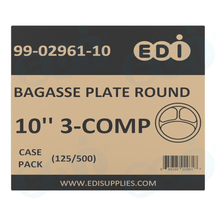 Case picture for 99-02961-10 WP - BAGASSE PLATE ROUND 10'' 3-COMP (125/500)