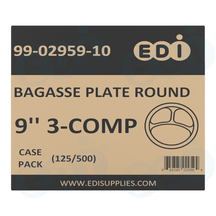 Case picture for 99-02959-10 WP - BAGASSE PLATE ROUND 9'' 3-COMP (125/500)