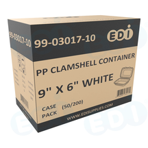Case picture for 99-03017-10 WP - PP CLAMSHELL CONTAINER 9" X 6" WHITE (50/150) MOQ 50 cases
