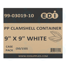 Case picture for 99-03019-10 WP - PP CLAMSHELL CONTAINER 9" X 9" WHITE (50/150) MOQ 50 cases