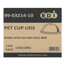 Case picture for 99-03214-10 WP - PET CUP LIDS DOME WITH 60mm HOLE ?98 (100/1000)