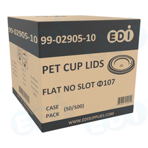 Case picture for 99-02905-10 WP - PET CUP LIDS FLAT NO SLOT ?107 (50/500)