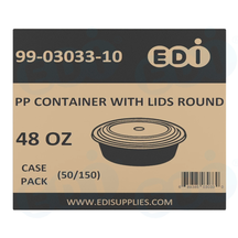 Case picture for 99-03033-10 WP - PP FOOD CONTAINER WITH LIDS ROUND 48 OZ (50/150)