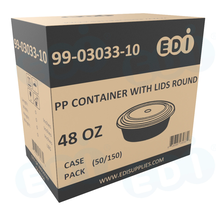 Case picture for 99-03033-10 WP - PP FOOD CONTAINER WITH LIDS ROUND 48 OZ (50/150)
