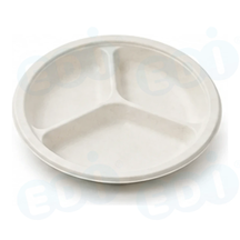 99-02959-10 WP - BAGASSE PLATE ROUND 9'' 3-COMP (125/500)