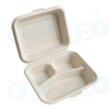 Product picture for 99-02969-10 WP - BAGASSE HINGED CONTAINER 8'' X 8'' 3-COMP (100/200)