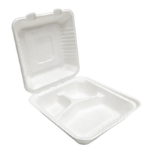 99-02969-10 WP - BAGASSE HINGED CONTAINER 8'' X 8'' 3-COMP (100/200)