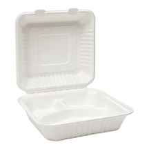 99-02971-10 Bagasse hinged container 9″ × 9″ 3-comp