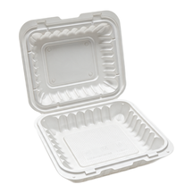 99-03018-10 PP clamshell container 8″ × 8″ white MOQ 50 cases